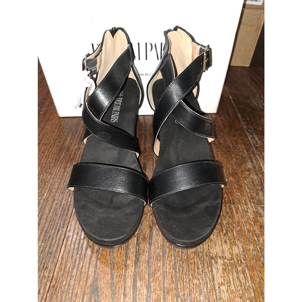 New Sz 9 Dream Pairs Nini 2 Black Open Toe Platform Wedge Sandals Summer Shoes - Picture 2 of 5